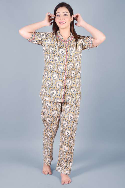 Multicoloured Floral Printed Cotton Night Suits