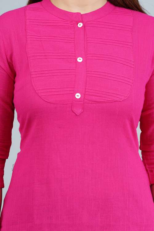 Pink Solid Pleated Cotton Top