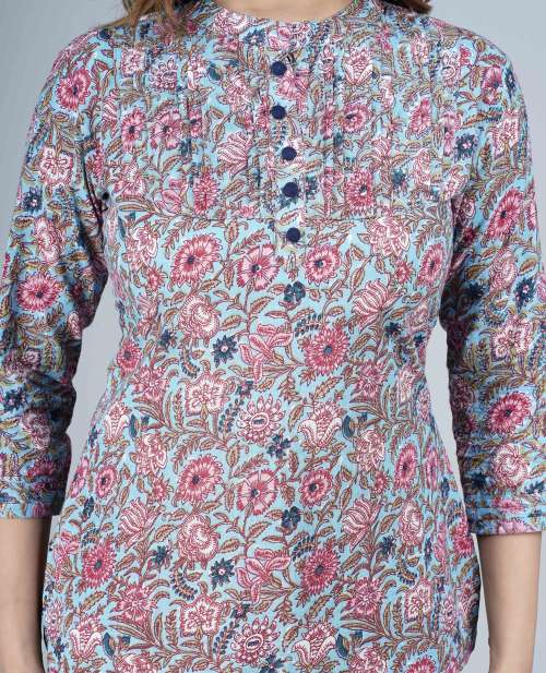 Multi Coloured Ethnic Printed Pleated Cotton Top