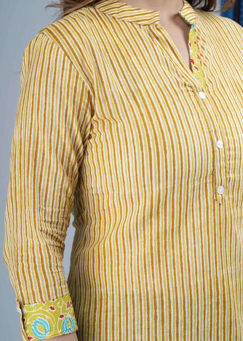 Mustard Stripes Printed Cotton Top