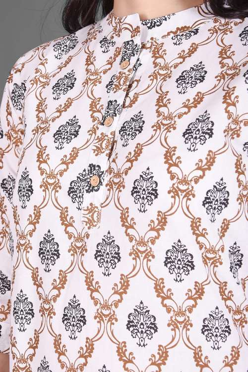 White & Golden Ethnic Printed Cotton Top