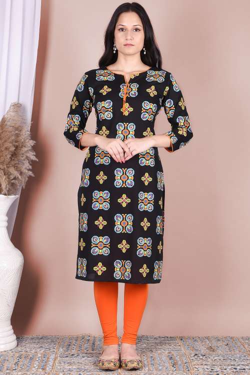 Black Ethnic Motifs Pure Cotton Kurta