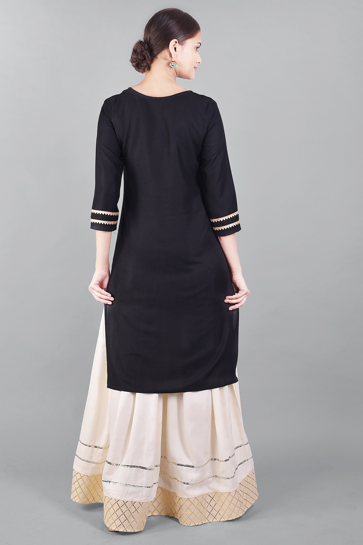 Buy Black Solid Kurta with Off-white Skirt & Dupatta (Set of 3)