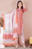 Peach and White Cotton Printed Straight-Fit Kurta Palazzo with Dupatta