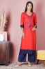 Solid Red Embroidered Rayon Kurta