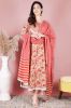 Peach Printed Anarkali Kurta With Printed Palazzo & Dupatta