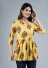 Mustard Ethnic Printed Pleated Rayon Top