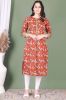 Orange Floral Printed Straight Cotton Kurta