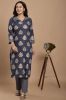 Navy Blue & White Printed Kurta With Printed Pant Set