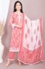 Premium Cotton Pink Kurta with Lace Work and Printed Palazzo Pant with White Dupatta