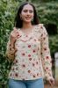 Light Yellow Printed Cotton Top with Frilled Neck 