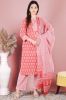 Red and White Printed Cotton Kurta with Striped Printed Palazzo Pants and a Dupatta