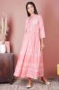 Pink Printed Long Rayon Kurta with Embroidered Jacket