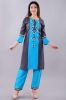 Blue Embroidered Straigth Rayon Kurta With Solid Palazzo