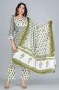 White With Green Print Cotton Kurti With Printed Palazzo and Cotton Dupattaa