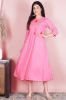 Solid Pink Embroidered Rayon A-Line Kurta