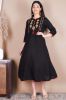 Solid Black Embroidered Rayon A-Line Kurta