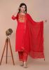 Ethnic Red Heavy Embroidered Kurta With Palazzo & Dupatta