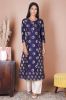 Navy Blue and Gold Printed A-Line Rayon Kurta