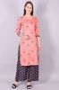 Peach Rayon Kurta With Handwork And Printed Palazzo