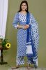 White With Indigo Print Cotton Kurti With Printed Palazzo and Cotton Dupattaa