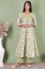 Green and White Printed Anarkali Cotton Kurta with Printed Palazzo Set