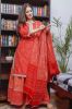 Red Bandhej Printed Cotton Kurta With Skirt & Dupatta