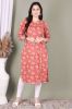 Peach Floral Printed Cotton Angrakha Kurta