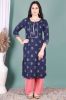 Navy Blue Printed Kurta with Peach Printed Palazzo Pants