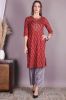 Red Printed rayon Kurta With Grey Checkered Pant