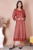 Red and Golden Printed Rayon Kurta with a Jacket