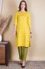 Yellow Printed Rayon Kurta With Green Printed Pants