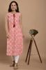 Pink Printed Straight Fit Cotton Kurta