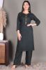 Solid Bottle Green Rayon Kurta with Solid Bottle Green Palazzo Set
