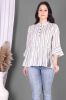 Grey and White Striped Printed Flared Casual Cotton Top