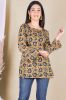 Mustard with Navy Blue Print Ethnic Cotton Top
