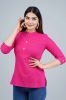 Pink Solid Pleated Cotton Top