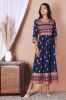 Royal Blue and Golden Printed Long Rayon Kurta