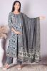 Blue Printed Anarkali Cotton Kurta with Printed Palazzo and Dupatta Set