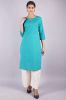 Rama Green Color Cotton Kurti with Neck Button