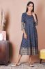 Gold Ethnic Printed Blue Midi Dress 