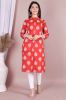 Red Leaf Print Straight Rayon Kurta