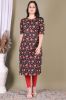 Black Floral Printed Cotton Kurta