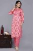 Peach Printed Pintuck Style Cotton Kurta with Pants