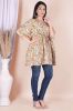 Green and Off-White Floral Printed Kaftan Cotton Top