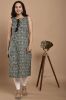 Grey and Yellow Printed Sleeveless Cotton Kurta