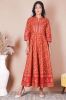 Red and Golden Printed Long A-Line Rayon Kurta