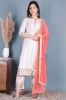 White Ethnic Kurta with Heavy Embroidery with Palazzo Pants and a Dupatta