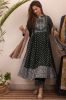 Dark Green & Silver Printed A-Line Kurta, Pant & Solid Dupatta