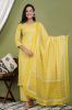 Yellow Floral Printed Kurta With Striped Palazzo & Dupatta